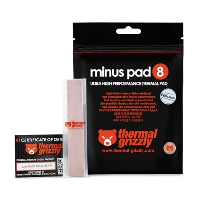 Immagine di Thermal Grizzly Thermopad Minus Pad 8 Termico in Silicone, Autoadesivo, termoconduttivo. Conduce Il Calore e raffredda Gli Elementi riscaldanti del Computer o della Console. (120 x 20 0,5 mm)