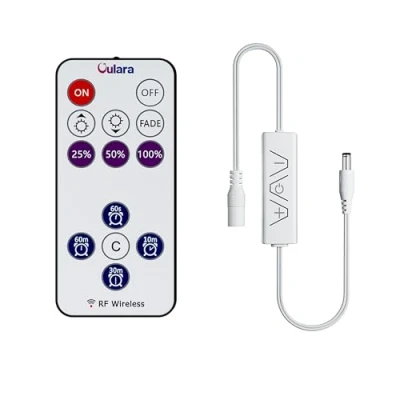 Immagine di OULARA Controller LED, telecomando wireless RF a 13 tasti e ricevitore 3 pulsanti con connettore DC, dimmer funzione timer per strisce LED DC12V 24V COB/3528/2835/5050