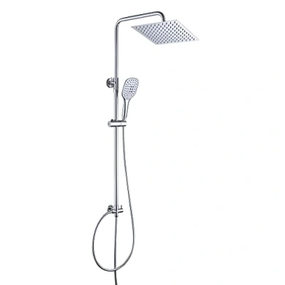 Immagine di JOHO Colonna Doccia Senza Miscelatore in Acciaio Inox 304 Cromo Set a Pioggia con Soffione e Doccetta Mano (25x25cm quadrato)