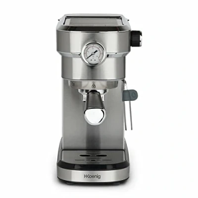 Immagine di H.Koenig Macchina per espresso professionale, Pressione 20 Bar EXP820, Acciaio inox, Sistema Thermoblock, Serbatoio 1,1L, Pompa barometrica integrata, Scaldatazze, Schiumatore, 1350W