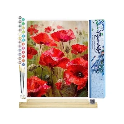 Immagine di Figured&#039;Art Dipingere con i Numeri Paint by Numbers Campo Di Papaveri, Passatempo per Adulti, Kit Completo, Hobby Creativi 40x50cm cornice in legno fai da te