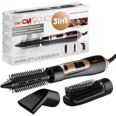 Immagine di Clatronic® spazzola ad aria calda, 3 accessori, per tutte le lunghezze dei capelli, asciugacapelli con livello freddo Style Fix, 2 livelli, capelli tondi, cavo a 360,