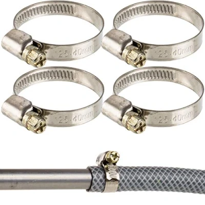 Immagine di Fascette stringitubo professionali con vite senza fine, campo di serraggio 25 40 mm, confezione 4 pz in acciaio W2, impronta a croce, banda larga 9 fascetta per tubo lavastoviglie