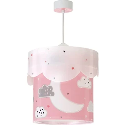 Immagine di Dalber Moon Lampada da soffitto per bambini, motivo: luna e stelle, 60 W, colore: rosa