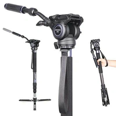 Immagine di INNOREL VM75CK Monopiede Professionale in Fibra di Carbonio con Testa Fluida, base Treppiede Rimovibile e Supporto Flessibile per Fotocamere DSLR, Telescopice, Videocamere, Max Carico 6kg