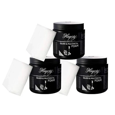 Immagine di Hagerty Silver Foam Crema per la pulizia e cura di argento, metallo argentato, stagno acciaio, 3 confezioni da 185 g, con spugna, il miglior detersivo ideale docce Aquadea