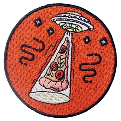 Immagine di Toppa ricamata da applicare con ferro stiro o cucitura, tema: File X UFO e Pizza