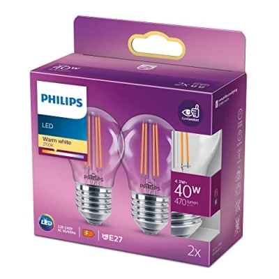 Immagine di Philips Lampadina LED Sfera Filamento, 4.3W, attacco E27, Luce Bianca Calda, non dimmerabile