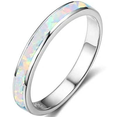 Immagine di Fede nuziale in Acciaio inox con opale di fuoco Inaly Half Eternity e inossidabile, 61 (19.4), colore: Argento bianco, cod. JR19A18