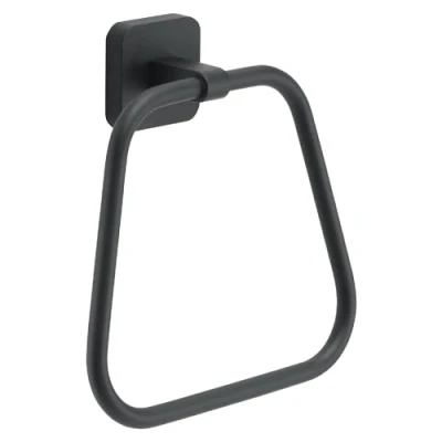 Immagine di GEDY Porta Asciugamani ad Anello Tonga, Appendi in Acciaio Inox e Cromall, Fissabile con Viti Incluse o Biadesivo, Nero Matt, 17x4,6x16cm