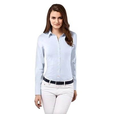 Immagine di Vincenzo Boretti Tailliert Stretch Camicia, Donna, Taglia: 34, Eisblau