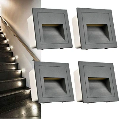 Immagine di Arotelicht 4Pcs Applique LED da incasso per scale, 3W Bianco Freddo 6000K IP65, Segnapasso LED, Luce scale 230V, Interno esterno giardino viale gradini, Alluminio Grigio