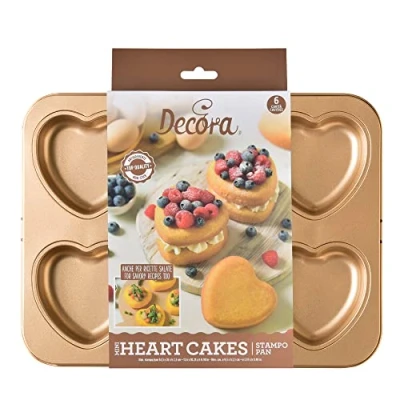 Immagine di Decora, 0070110 Stampo Gold Line Tortine Cuore, 12 Cavità a forma di Cuore Ø 9,5 cm, Ideale per Preparare delle Graziose Tortine, In Acciaio Antiaderente