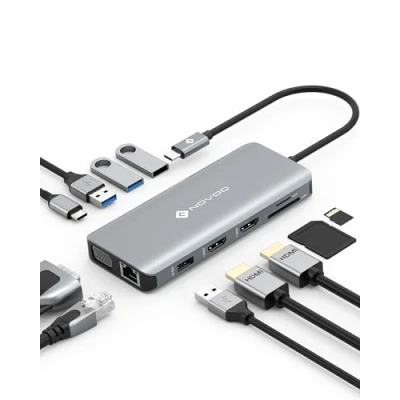 Immagine di NOVOO docking station 11 in 1, Hub USB C Dual HDMI, Multiporta Dock a x 4, PD 100W, Gigabit Ethernet, lettore di schede SD/TF, per MacBook Air Pro HP Dell XPS