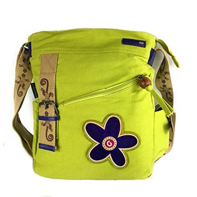 Immagine di Macha borsa in cotone etnico con stampe colorate e inserti pelle, a tracolla pelle per donna Etnica indiana colorata (Anice)