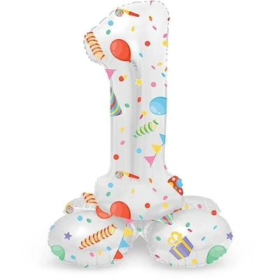 Immagine di Folat 63961 palloncino di alluminio Numero con Base Figura 1 Joyful Party Multicolore 72 cm decorazione per compleanno, anniversario, non è necessario l&#039;elio