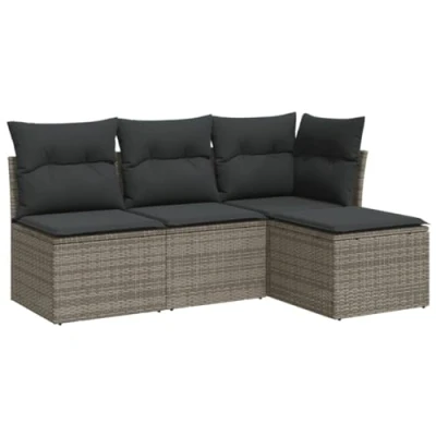 Immagine di vidaXL Set Divani da Giardino 4 pz con Cuscini in Polyrattan Grigio