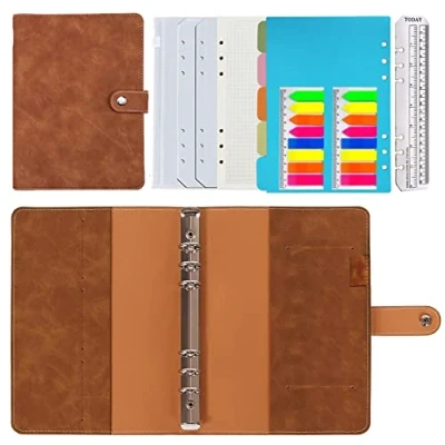 Immagine di Raccoglitore a5,Raccoglitore ad Anelli A5 6 Raccoglitori Rotondi,Raccoglitore Personale Planner con Anello Marrone