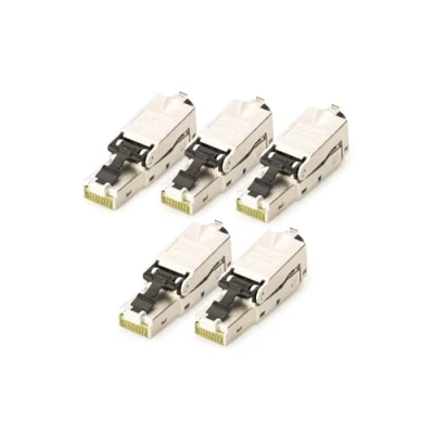 Immagine di DIGITUS DN 93631 Connettore di Rete Cat 6A 5 Pezzi Schermato a 360 Campo RJ45 Cat6A Installazione Senza Attrezzi 500 MHz 10GBase T 10 Gbit/s AWG 27/7 22/1