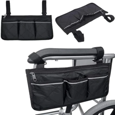 Immagine di Borsa Per Sedia a Rotelle,Borsa portaoggetti rotelle,Anziani Disabili da rotelle con Strisce Riflettenti,Adatto sedie e passeggini （nero）