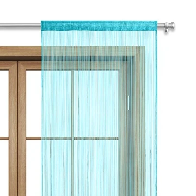 Immagine di wometo Tenda a fili per porta, 90 x 245 cm, colore turchese, con passante asta OekoTex, accorciabile, lavabile, tinta unita, in diversi colori vivaci