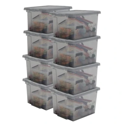 Immagine di Iris Ohyama, Scatola portaoggetti in plastica, per ufficio da 10 litri, Lotto di 8, Senza BPA, DDUSB S, Grigio, Impilabile, Clip chiusura L29 x P24 A18,5 cm