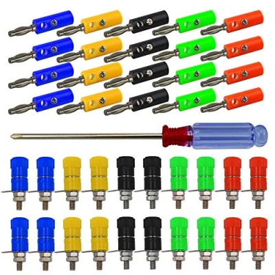 Immagine di Senvenelec 40 Pcs connettore a banana, adattatore per morsettiera banana 4mm, terminale femmina pannello 5 colori（20 maschio+20 femminile）