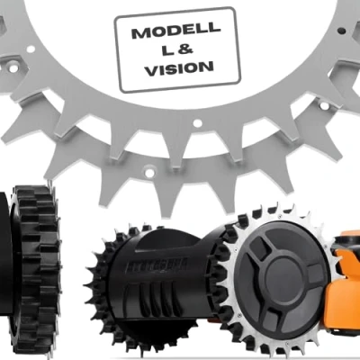 Immagine di ROBO CLAWS Punte Worx L &amp; Vision in acciaio inox per robot tosaerba, spessore 3 mm, prodotte Germania, 16 viti inox, miglioramento della trazione Spikes 235 mm