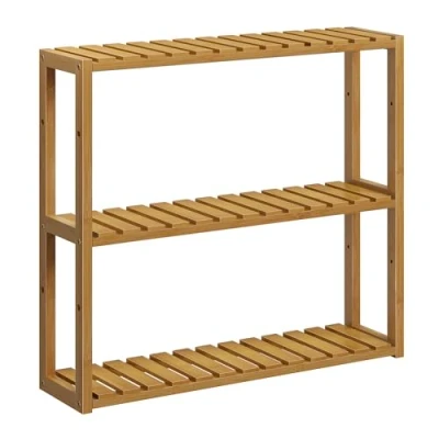Immagine di SONGMICS Mensole da Bagno, Scaffale Bagno con 3 Ripiani Regolabili in Bambù, Parete o Terra, Porta Piante, per Soggiorno Balcone Cucina, 15 x 60 54 cm, Marrone Caffè BCB013K01
