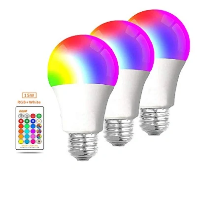 Immagine di WANGPEI Lampadina LED E27 RGB Colorata,15W Lampada a Vite Edison Dimmerabile Cambia Colore con Telecomando IR,Luci D&#039;atmosfera 16 Colori per Casa,Feste,Bar,Luci Effetti Scenici ecc.3 Confezioni