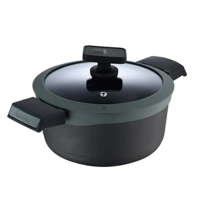 Immagine di MasterPRO Gastro Reeco 24 cm e 12 di altezza con coperchio Heatdot Alluminio pressofuso riciclato Rivestimento antiaderente Manici Soft Touch Tutti i piani cottura