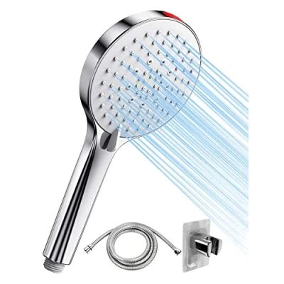 Immagine di SREWOHS soffione doccia con Tubo Anticalcare Alta Pressione Risparmio idrico 5 funzioni getto potente modalità per pulire piastrelle, bagno,Universale+ABS 8,5 l/min