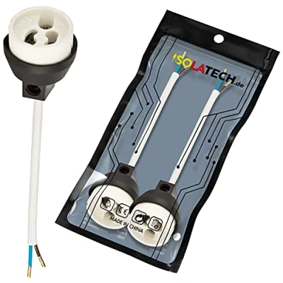 Immagine di ISOLATECH GU10 prese ceramiche ignifughe con manicotti in rame crimpati VDE RoHS 230 250 Volt 2A max.100W 0,75mm 2 cavi LED alogeni per casa cucina bagno (qui: pezzo)