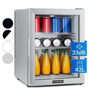 Immagine di KLARSTEIN Brooklyn Minibar, Mini Frigo da Camera, Sistema Raffreddamento Termoelettrico in 3 Livelli: fino a 12 C, Frigorifero Piccolo, EcoExcellence System, Silenziosissimo: 23 dB, 42 L, Argento