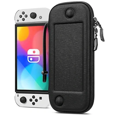Immagine di FINTIE Custodia per Nintendo Switch Modello OLED 7.0&quot; / 6.2&quot; [Antiurto] Sottile Portatile di Borsa Protettiva con 10 Titolari Schede Gioco &amp; Hand Strap, Denim Nero