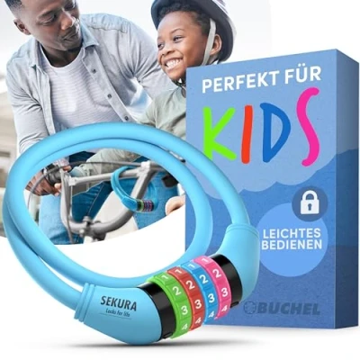 Immagine di Büchel Sekura Zahlenkombinationsschloss, Individuale a 4 cifre, 10.000 Combinazioni di Numeri possibili Bambini, Blu, 120cm mit Halterung