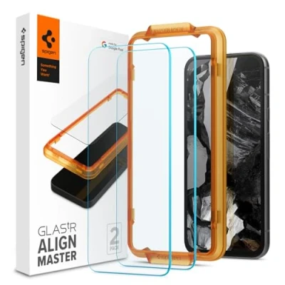 Immagine di Spigen AlignMaster Vetro Temperato compatibile con Google Pixel 8a, 2 Pezzi, Installazione Semplice Cornice di Allineamento, Cristallino, Durezza 9H Pellicola prottetiva