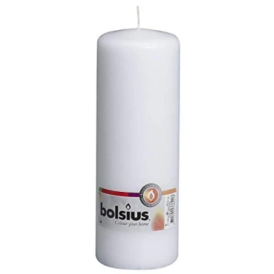 Immagine di Bolsius candele a pilastro lisce, colore bianco, set da 8 pezzi, decorative per la casa, lunghezza 75 ore, non profumate, piante naturali, 20 x 7 cm