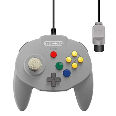 Immagine di Retro Bit Tribute 64 Wired N64 Controller per Nintendo Porta originale (grigio classico)