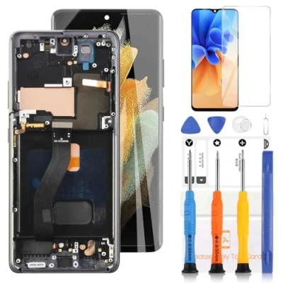 Immagine di LADYSON OLED Schermo LCD per Samsung Galaxy S21 Ultra 5G SM G998B G998B/DS G998U G998W Sostituzione dello Display Touch Screen Digitizer Assembly con Strumenti(Nero Cornice)