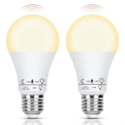 Immagine di Aigostar Lampadina LED E27 con Sensore di Movimento 12W, Luce Calda 3000K, 1170 Lm, Lampadine A60, Auto On/Off, Non Dimmerabile, Per Corridoio, Garage, Scale, Pacco da 2 Unità