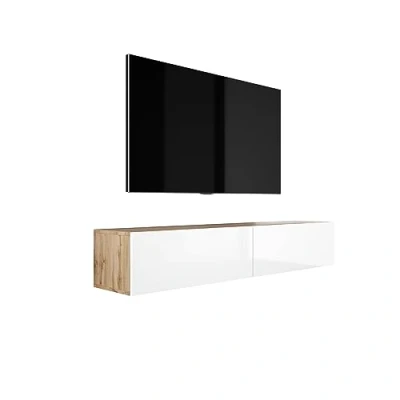 Immagine di Mobile TV sospeso, D: L: 170 cm, A: 34 P: 32 QUERCIA WOTAN/BIANCO LUCIDO