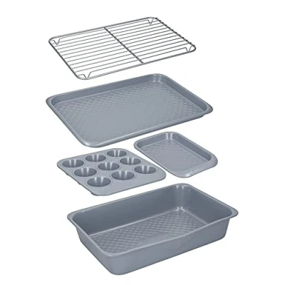 Immagine di MASTERCLASS MCCERBAKE5PC Smart Set da 5 Pentole Impilabili in Acciaio al Carbonio con Robusto Rivestimento Ceramica Grigio