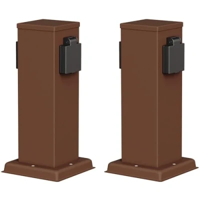 Immagine di ledscom.de 2 prese da giardino a colonna POLLY per esterni, IP44, vie, acciaio inox, marrone, quadrate, 27 cm