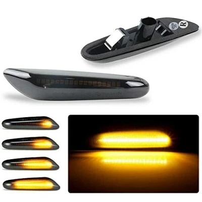 Immagine di GSRECY Freccia per parafango anteriore a LED ambrato dinamico, E90 E91 E92 E93 E46 E60 E53 X3 E83 X 1 E84 E81 E82 E87 E88, lente fumé