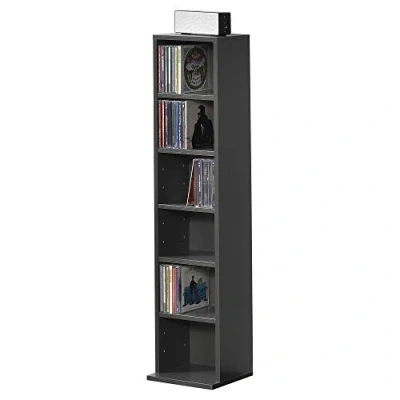 Immagine di [en.casa] Scaffale a Colonna con 6 Scomparti per CD Dvd e Oggetti Decorativi Mobile Salvaspazio Ripiani Regolabili in Altezza 90 x 20 cm Grigio Scuro