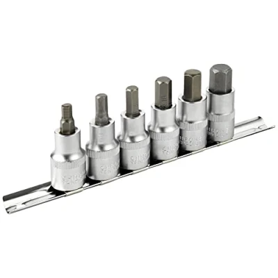 Immagine di DAKCOS Set di punte per bussole da 12.5mm（1/2&quot;）,6 pezzi manicotto esagonali metriche 6 mm 14 mm,bit S2 in acciaio legato e bussola al cromo vanadio