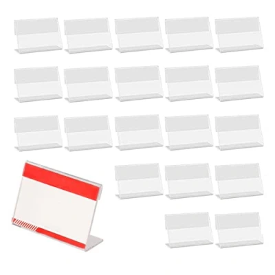 Immagine di 20 Pezzi porta etichette trasparente, mini cartelli in acrilico prezzo nome etichetta stand biglietti tag 9 x 6 cm