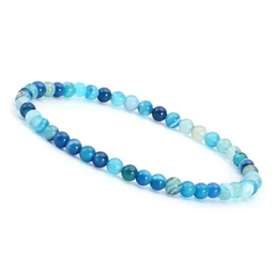 Immagine di Unique Gems Bracciale da donna sobrio con pietre preziose, diametro 4 mm, perle di chakra, 4mm, Gemma, Agata blu