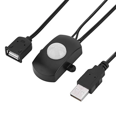 Immagine di Yunir Mini sensore di movimento a infrarossi LED, interruttore automatico 4A DC 5 24V rilevatore PIR da 120 gradi con interfaccia LED/USB(Nero)